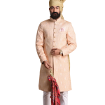Lucknowi Chikankari Peach Sherwani - Artisan Elegance | Jaipurio